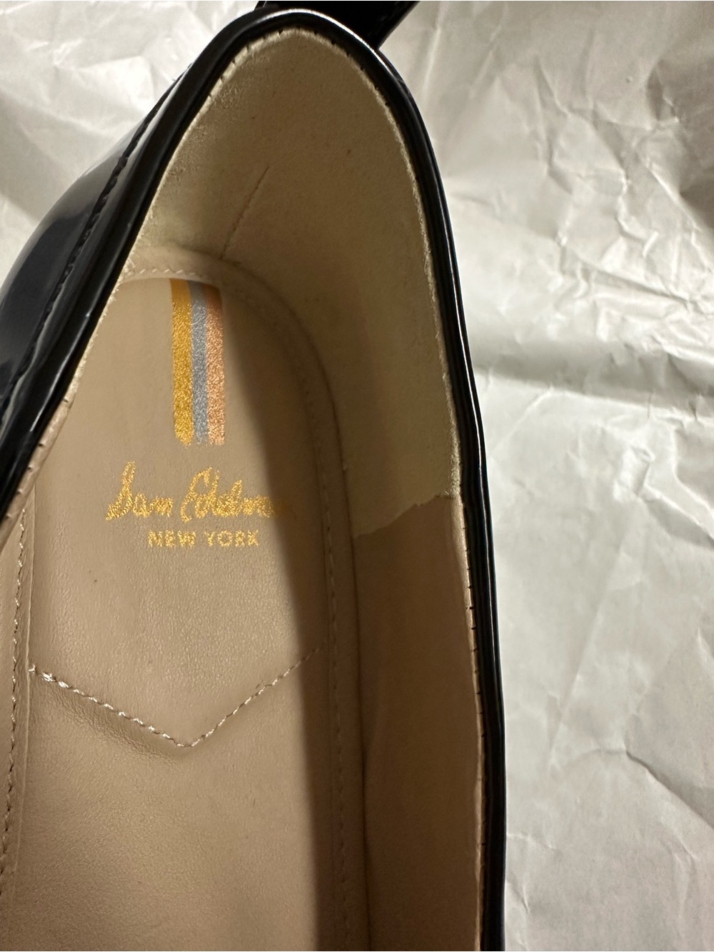 EUC Sam Edelman Black Patent Christy Loafers with Two-Tone Chain Detail Size 10M - Picture 12 of 15